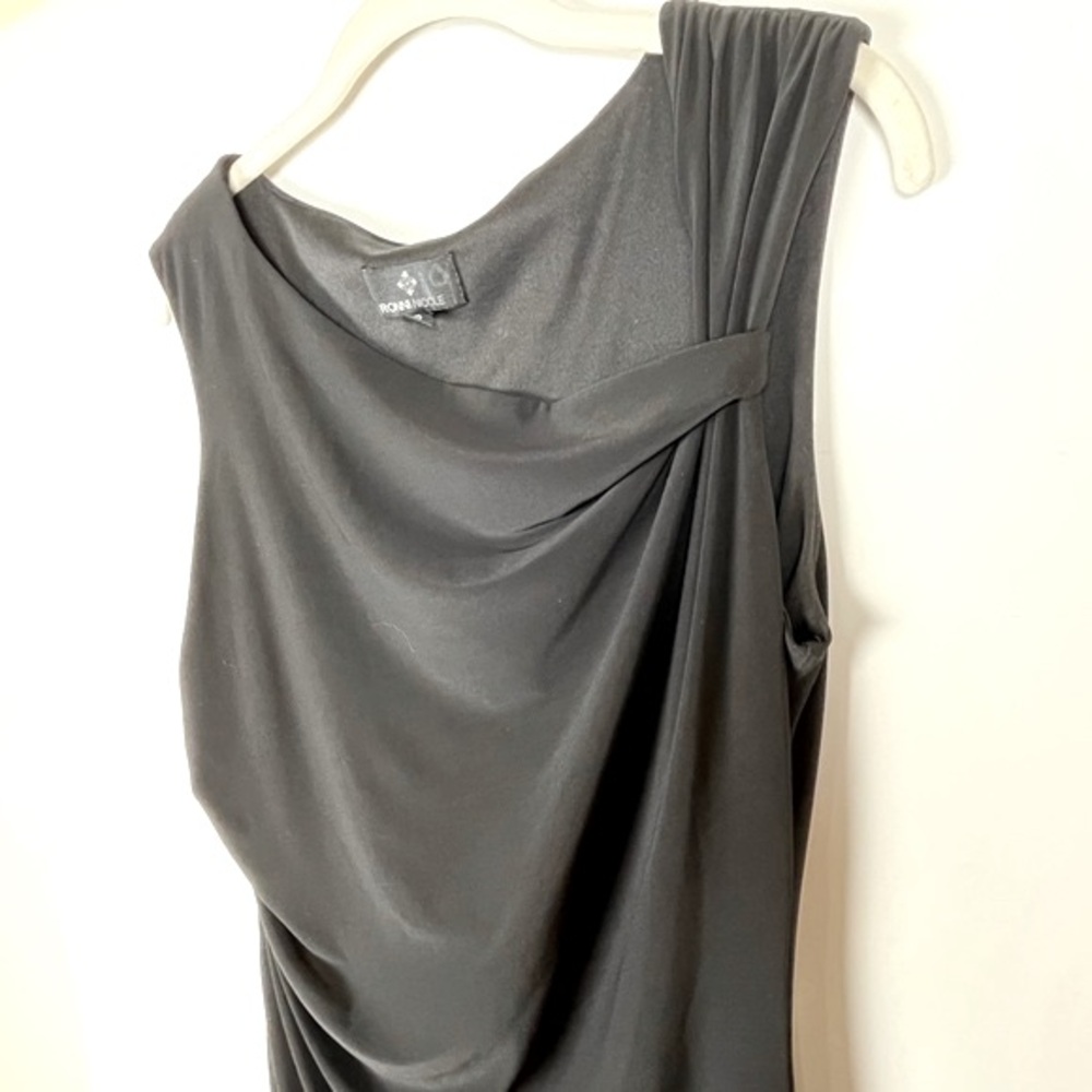 Ronni Nicole Dress Size 12 Black Ruched Asymmetric Stretch Knit Mini Lined - Picture 2 of 9